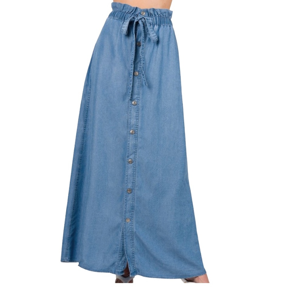 NWT Chambray Paperbag Waist Maxi Skirt